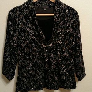 Stunning layered look black shirt with sparkly pattern!